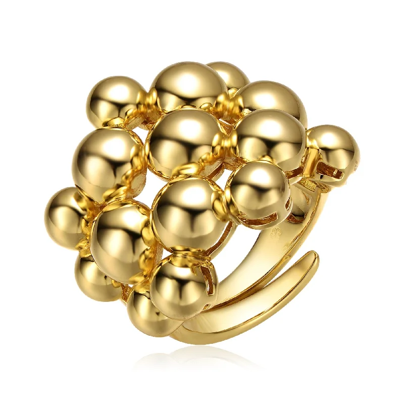 designer rings for men-RG 14k Yellow Gold Plated Bead Ball Cluster Bouquet Adjustable Statement Ring