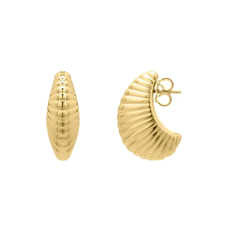 rhinestone earrings for sparkling style -Ribbed Shell Hoop Earrings in 14K Yellow Gold