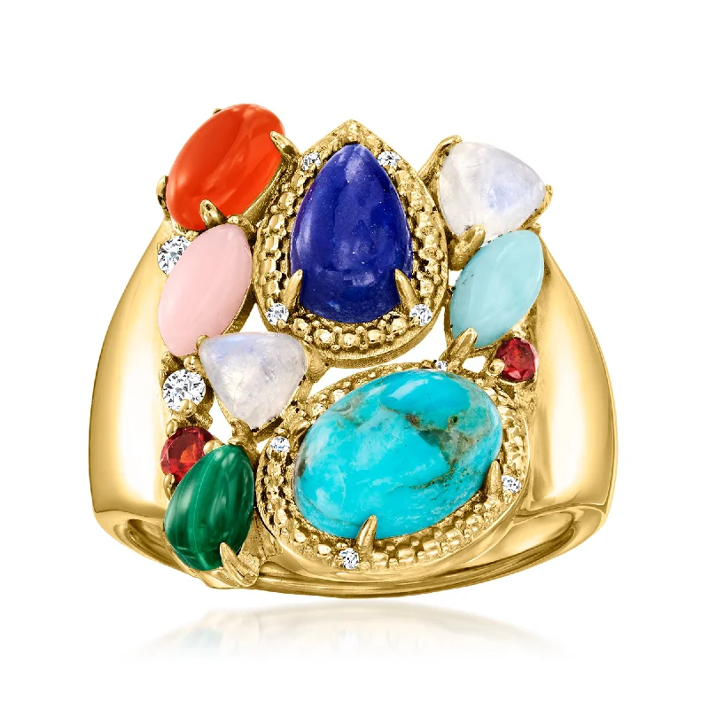 diamond ring sets for women-Ross-Simons Multi-Gemstone Ring in 18kt Gold Over Sterling