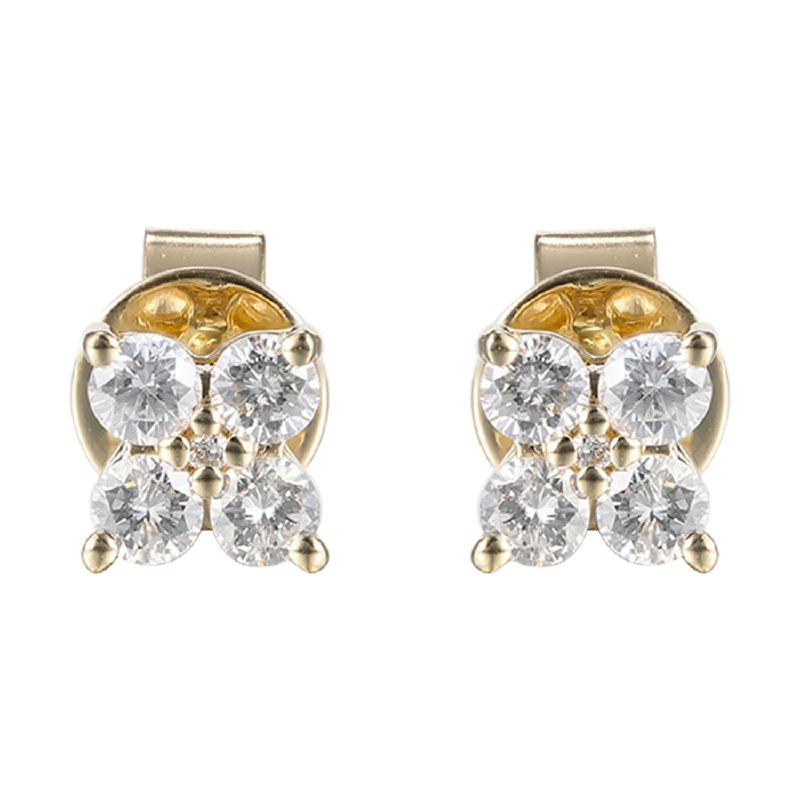 cute cactus earrings for quirky fashion -Round Diamond Flower Stud Earrings in Yellow Gold, 0.33 cttw