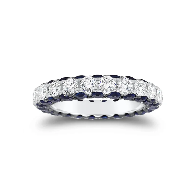 personalized couple rings-Sapphire Gemstone & Diamond Eternity Wedding Band