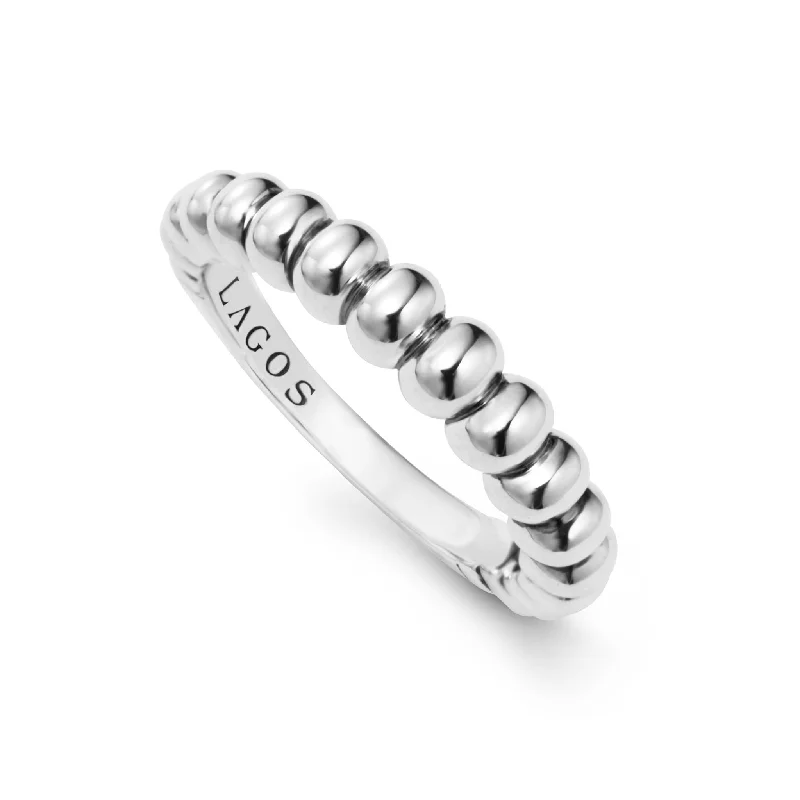 custom made rings-Signature Caviar Fluted Stacking Ring