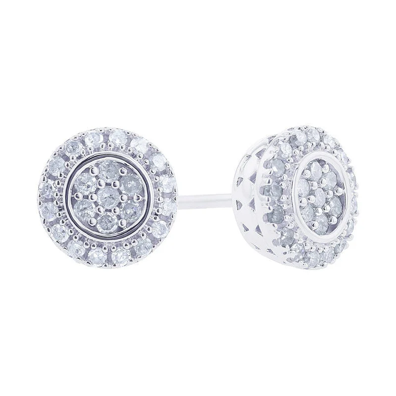 chic drop earrings for evening wear -Silver Round Halo Diamond Earrings