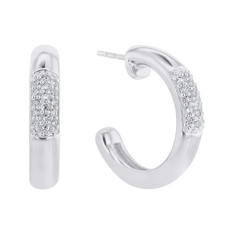 elegant crystal earrings for bridesmaids -Silver Winsome Diamond Hoop Earrings