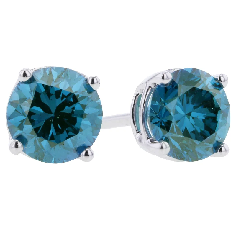 romantic heart earrings for special occasions -Sky Blue Diamond Stud Earrings 2ct