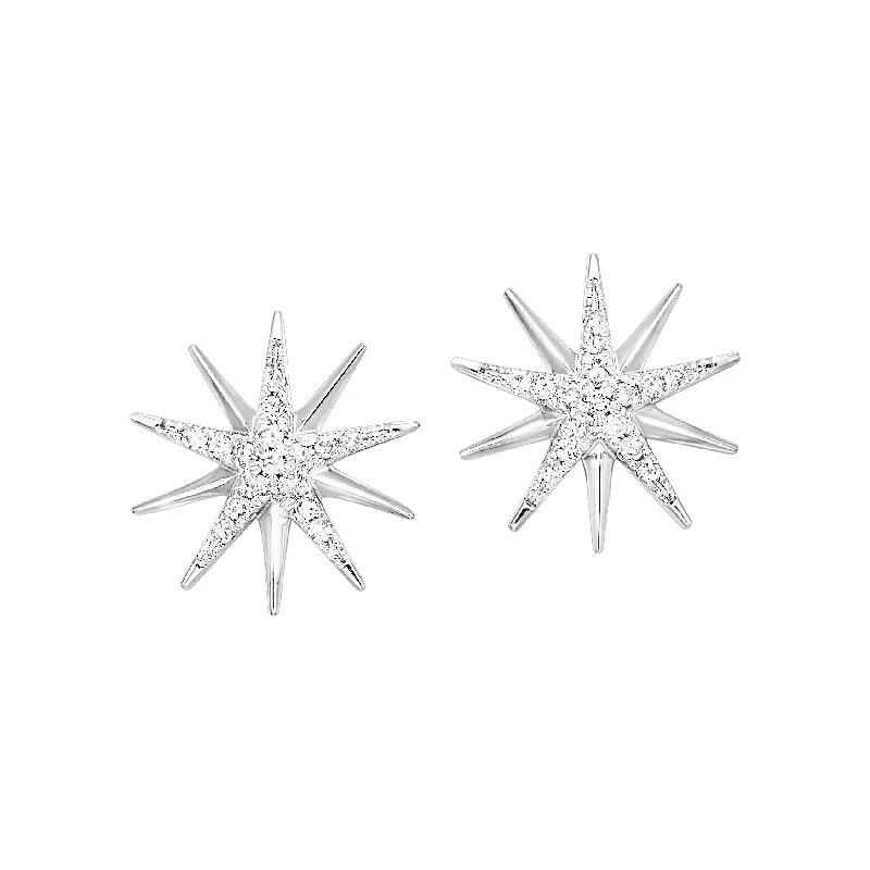 layered earrings for boho chic style -Starburst Diamond Earrings in Sterling Silver