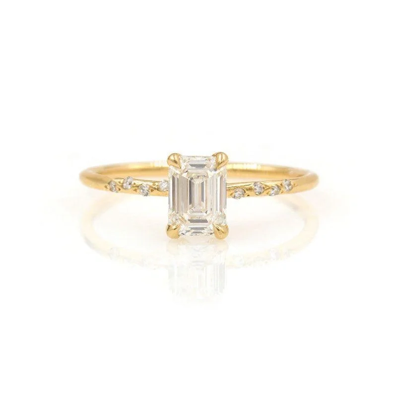 silver engagement rings-Starry Emerald Cut Diamond Ring