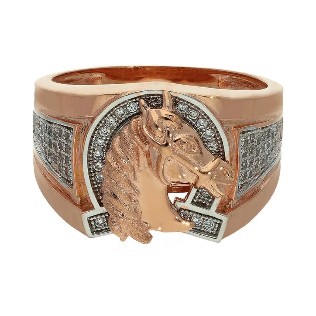 unique silver rings-Sterling Silver 925 Men's Rose Gold Plated Horse Shaped Ring - FKJRNSL2905