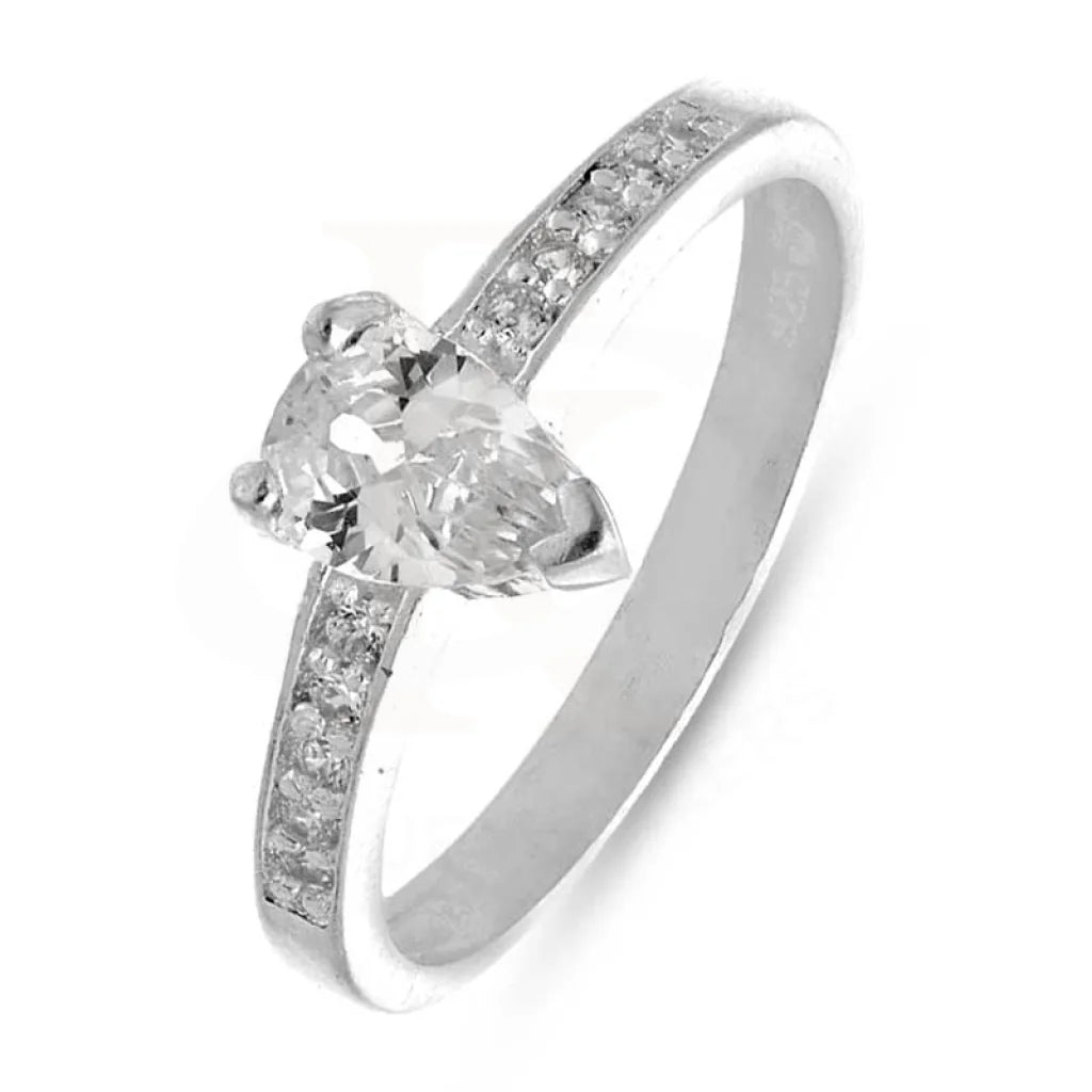 white gold diamond rings-Sterling Silver 925 Pear Shaped Solitaire Ring - FKJRNSL2789