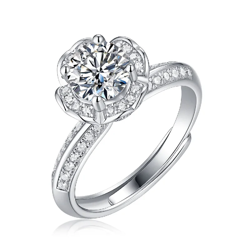 matching engagement rings-Sterling Silver with 2ctw Lab Created Moissanite Tulip Pave Engagement Adjustable Ring