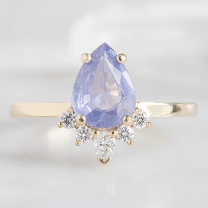 gemstone wedding bands-The Aster Ring | 1.23ct Pear Cut Lavender Sapphire in 14K Yellow Gold