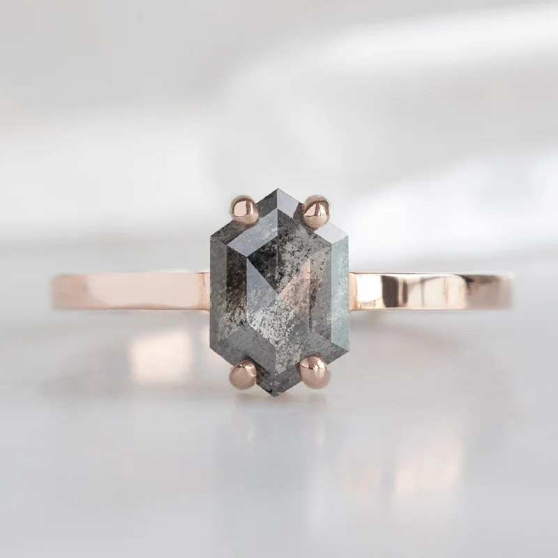 diamond promise rings for women-The Bryn Ring | 0.88ct Black Hexagon Diamond in 14K Rose Gold