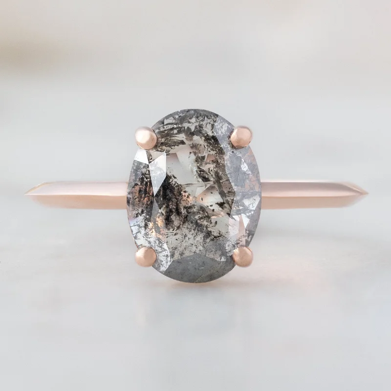 simple promise rings-The Bryn Ring | 0.89ct Oval Cut Salt and Pepper Diamond in 14K Rose Gold