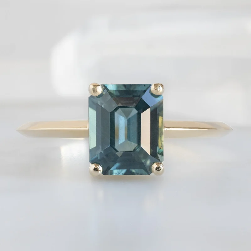 custom gemstone wedding rings-The Bryn Ring | 1.78ct Emerald Cut Sapphire in 14K Yellow Gold