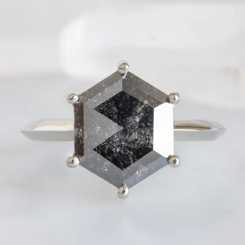 diamond rings for men-The Bryn Ring | 2.19ct Hexagon Black Diamond in 14K White Gold