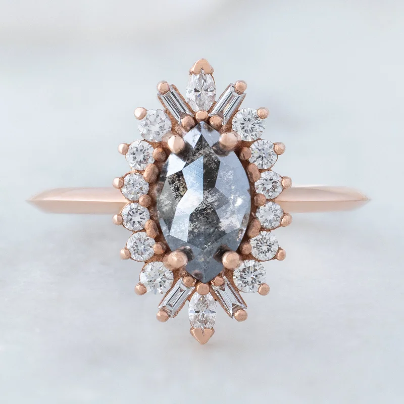 rose gold wedding rings-The Camellia Ring | 0.94ct Marquise Cut Black Diamond in 14K Rose Gold