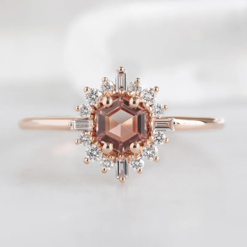 delicate engagement rings-The Compass Ring | 0.37ct Hexagon Sunstone in 14K Rose Gold