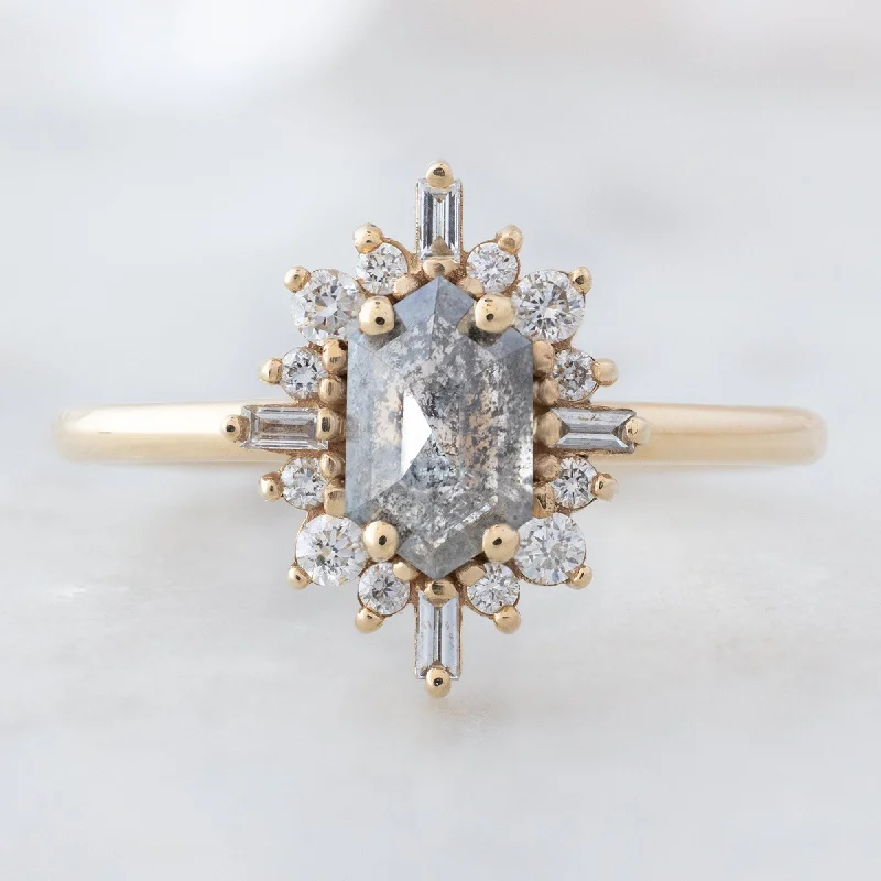 women’s fashion rings-The Compass Ring | 0.81ct Hexagonal Salt and Pepper Diamond 14K Yellow Gold