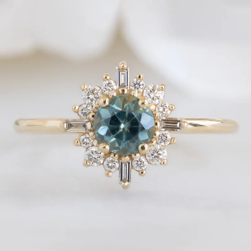 diamond rings for weddings-The Compass Ring | 0.83ct Round Sapphire in 14K Yellow Gold