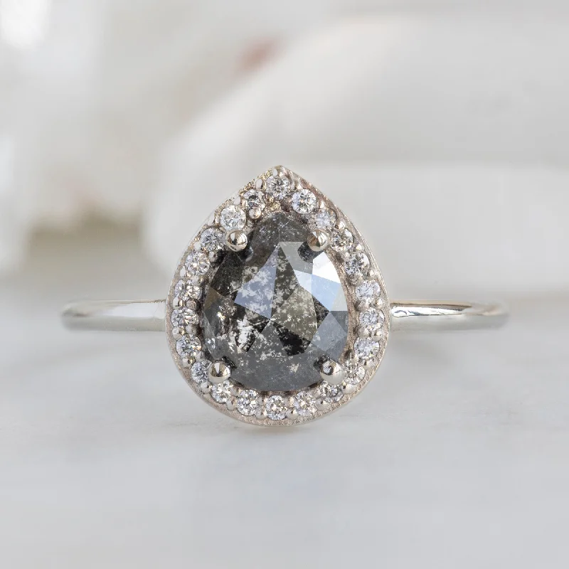 solitaire engagement rings-The Dahlia Ring | 1.61ct Pear Black Diamond in 14K White Gold