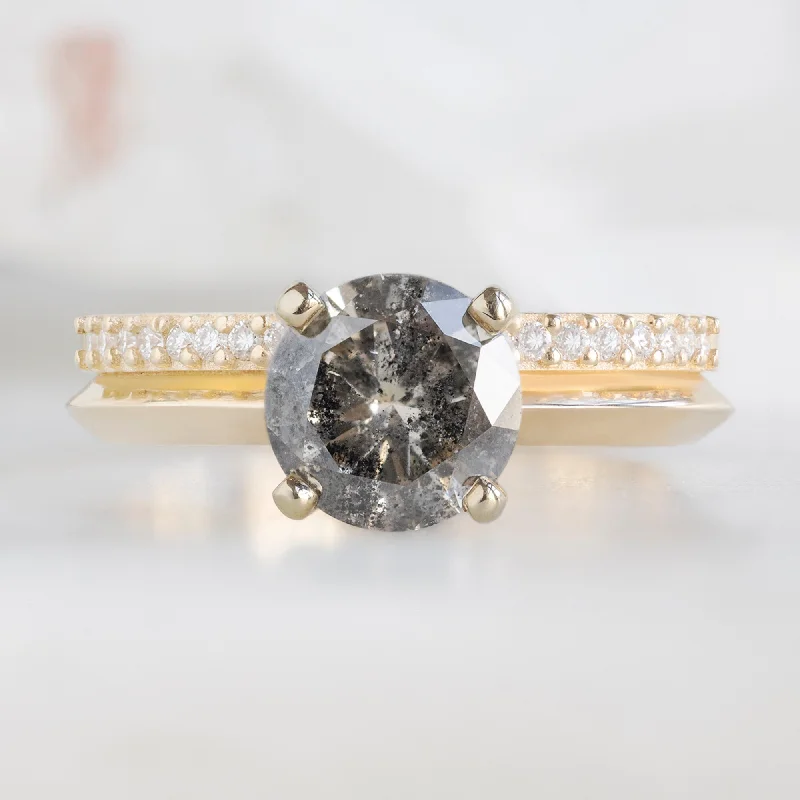 heirloom rings for women-The Duo Pavé Ring | 1.14ct Round Salt and Pepper Diamond in 14K Yellow Gold