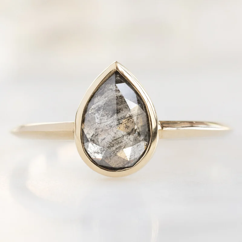 ring sets for engagement-The Hazel Ring | 1.16ct Pear Salt and Pepper Diamond in 14K Yellow Gold