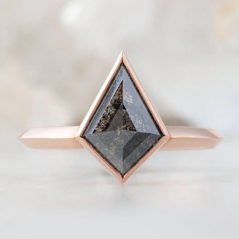 rose gold rings-The Hazel Ring | 1.52ct Kite Black Diamond in 14K Rose Gold