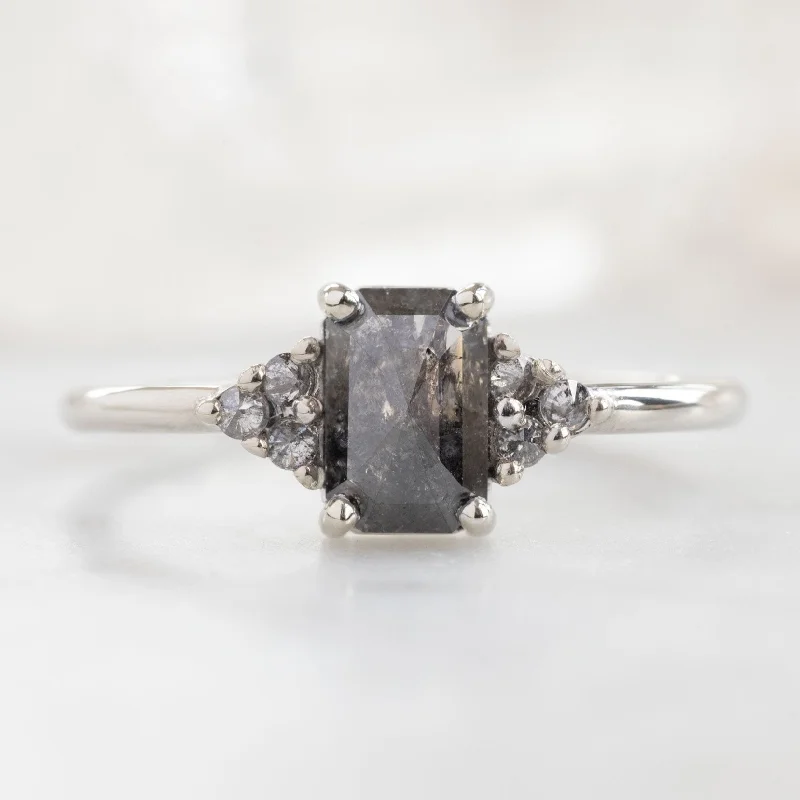 vintage rings for sale-The Ivy Ring | 0.95ct Emerald Cut Salt and Pepper Diamond in 14K White Gold