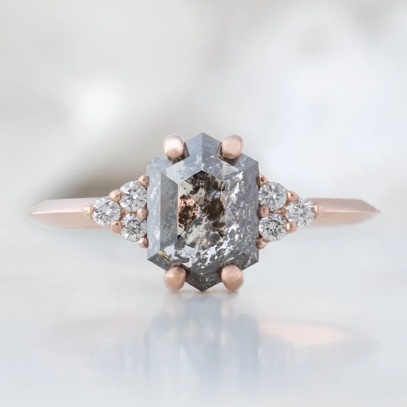 heart-shaped rings for women-The Ivy Ring | 1.49ct Hexagon Salt and Pepper Diamond in 14K Rose Gold