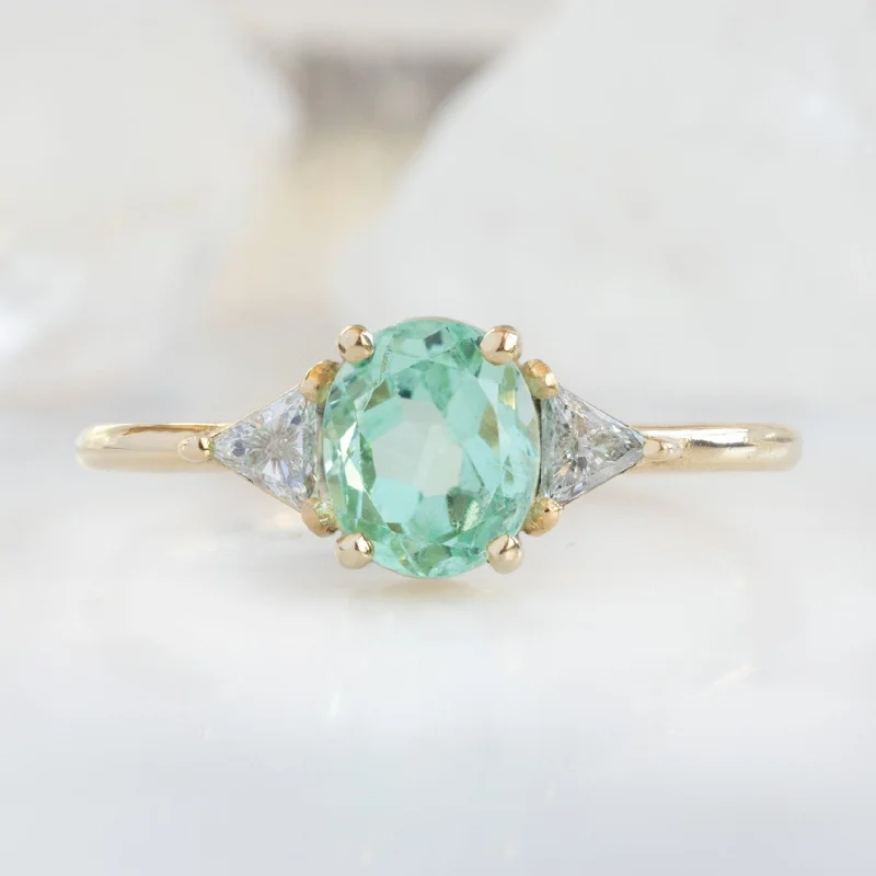 wedding bands with diamonds for women-The Jade Ring | 0.89ct Oval Emerald in 14K Yellow Gold