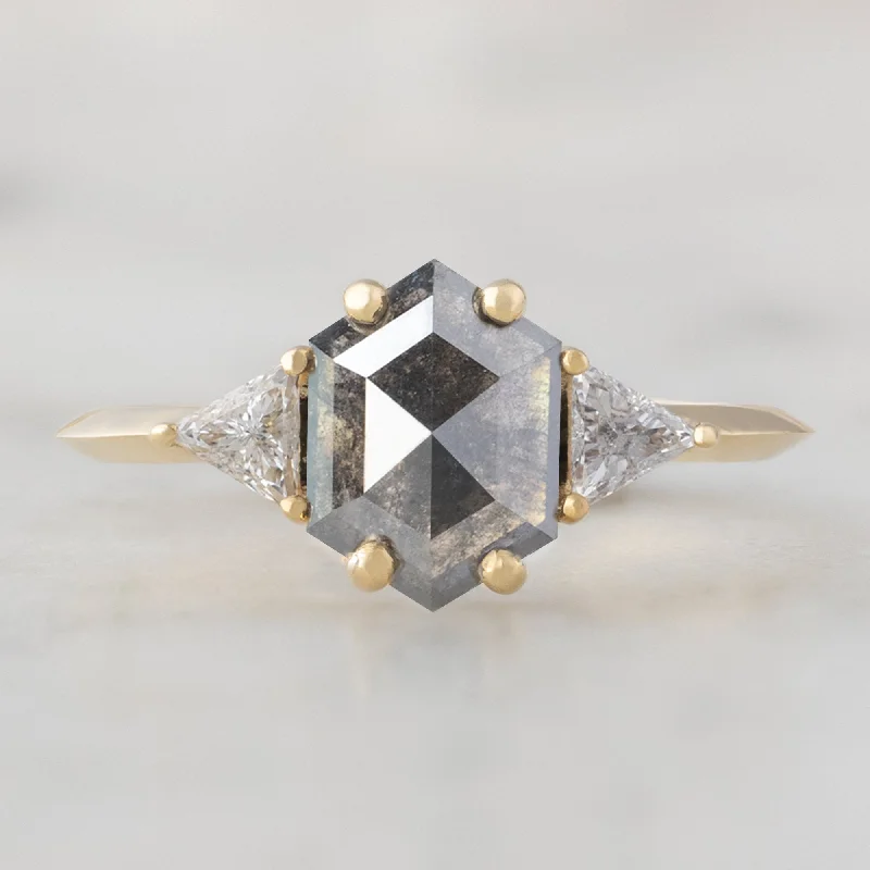 emerald cut engagement rings-The Jade Ring | 0.91ct Hexagonal Grey Diamond in 14K Yellow Gold