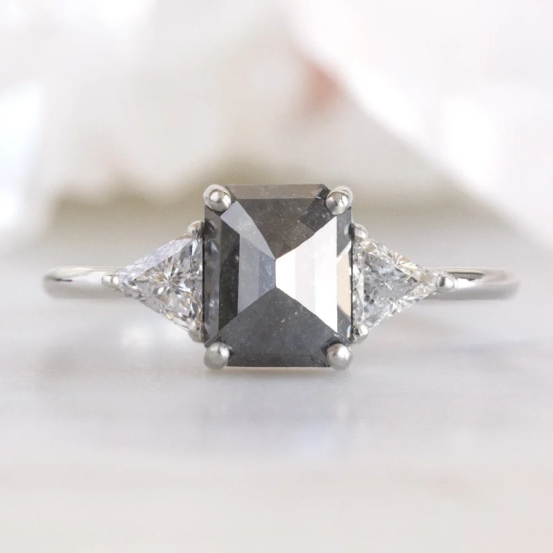 birthstone wedding rings-The Jade Ring | 1.35ct Emerald Cut Black Diamond in 14K White Gold