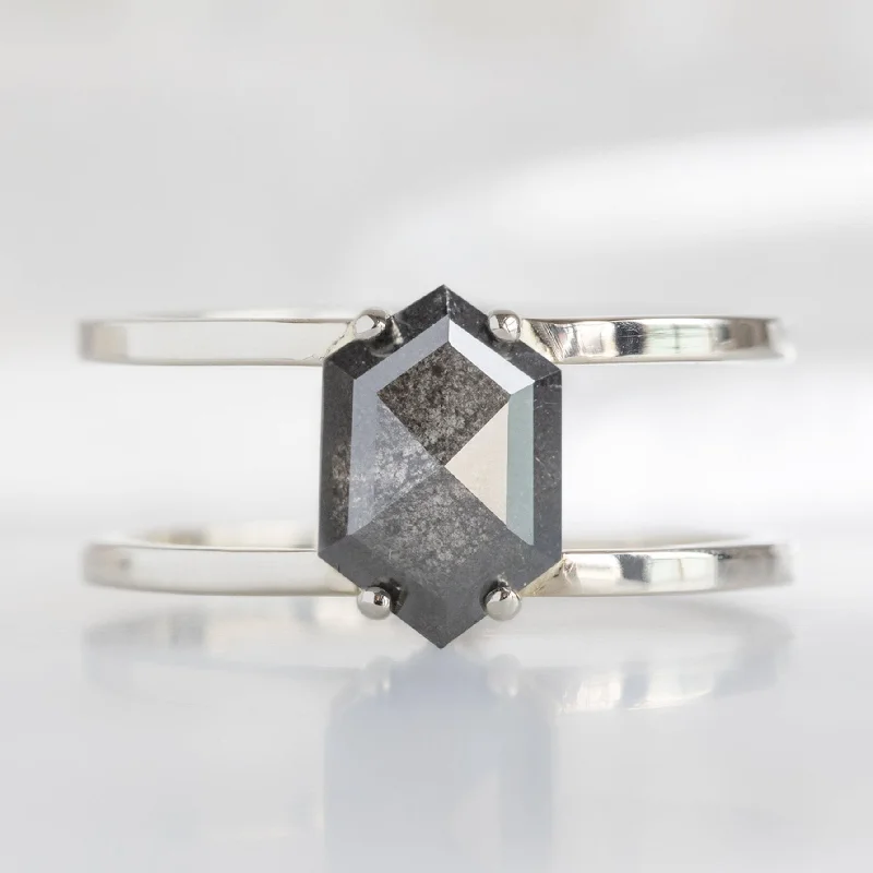 modern gold rings-The Poppy Ring | 1.27ct Hexagon Black Diamond in 14K White Gold