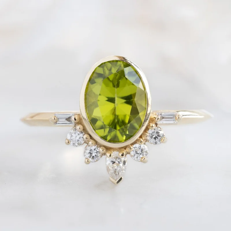 men’s rings with initials-The Posy Ring | 1.36ct Oval Peridot in 14K Yellow Gold