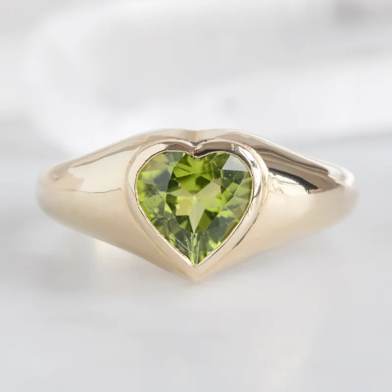 black wedding rings for men-The Signet Ring | 1.39ct Heart Peridot in 14K Yellow Gold