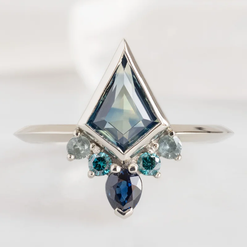 rings with emeralds-The Watercolor Aster Ring | 1.17ct Kite Shaped Parti Sapphire in 14K White Gold