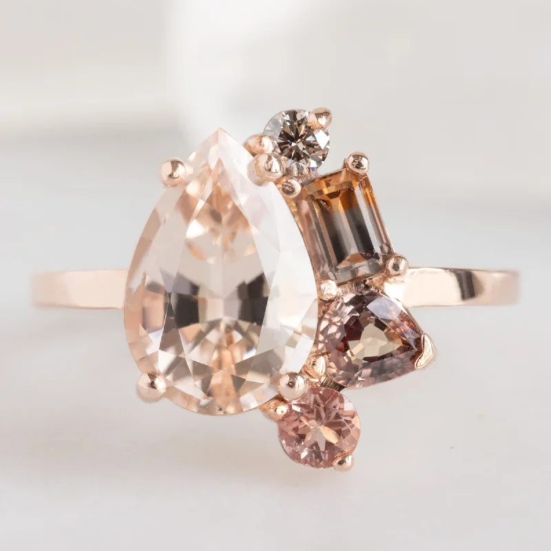 unique promise rings-The Watercolor Cluster Ring | 1.86ct Pear Morganite in 14K Rose Gold