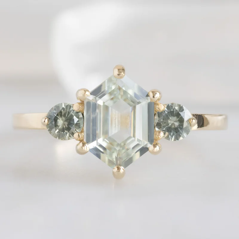 custom promise rings-The Watercolor Ring | 1.57ct Hexagonal Green Sapphire in 14K Yellow Gold