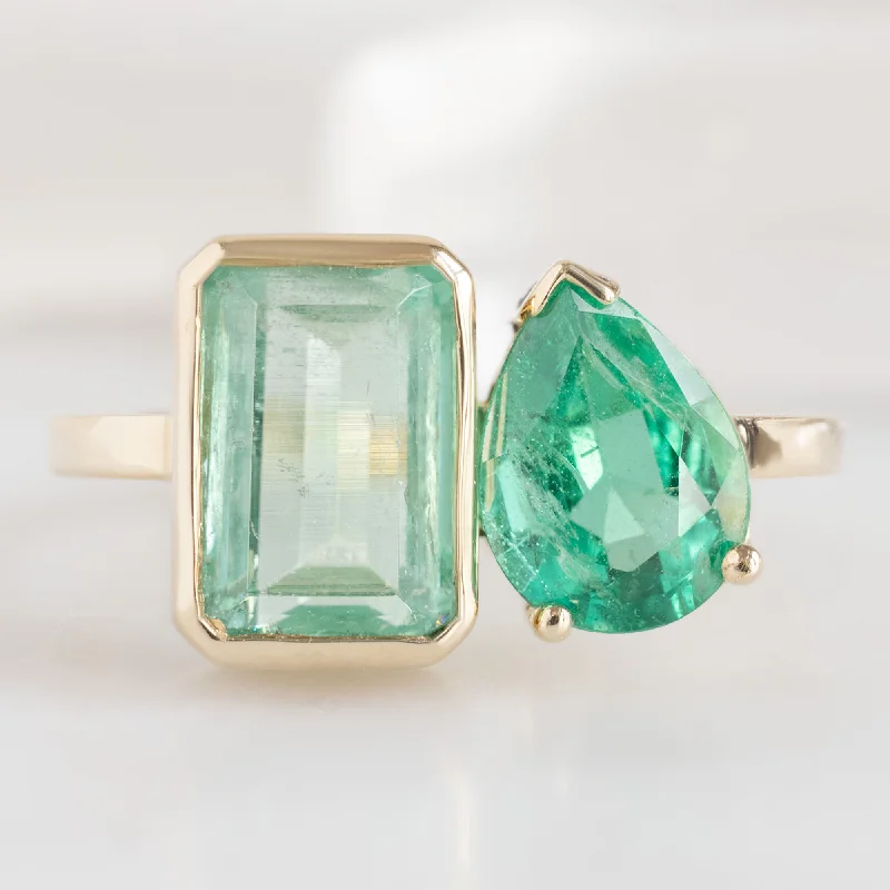 emerald rings for engagement-The Watercolor You and Me Ring | 1.93ct Emerald Cut Emerald in 14K Yellow Gold