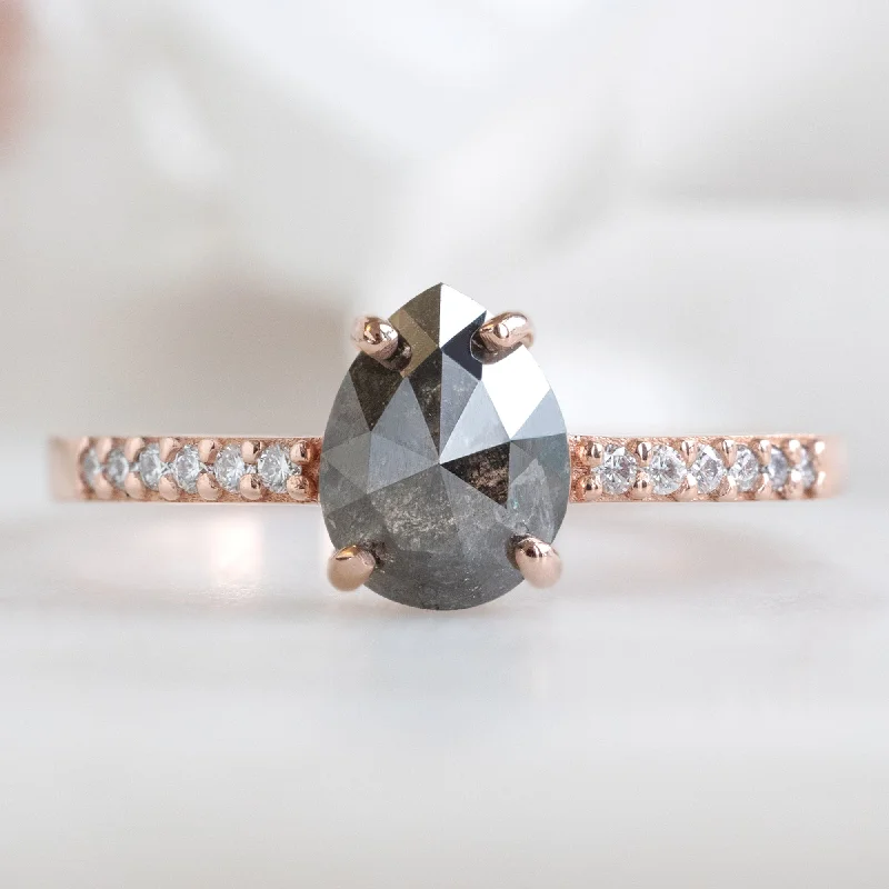 custom engraved wedding rings-The Willow Ring | 0.81ct Pear Black Diamond in 14K Rose Gold