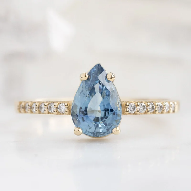 women’s gold rings-The Willow Ring | 1.18ct Pear Blue Sapphire in 14K Yellow Gold