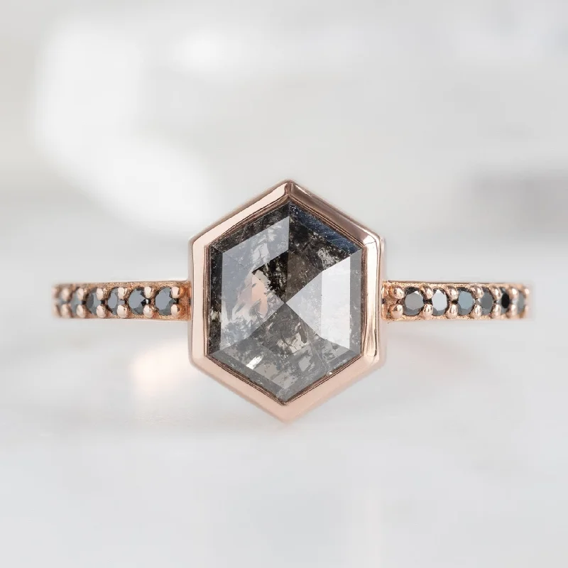 women’s stackable rings-The Willow Ring | 1.19ct Hexagon Black Diamond in 14K Rose Gold