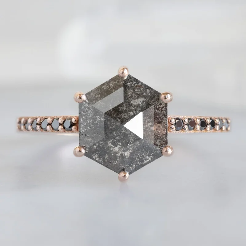 mens wedding bands with stones-The Willow Ring | 1.81ct Black Hexagon Diamond in 14K Rose Gold