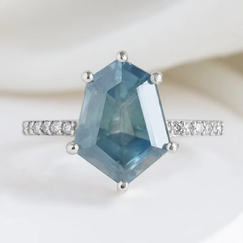 promise rings for couples-The Willow Luxe | 3.98ct Geometric Sapphire in 18K White Gold