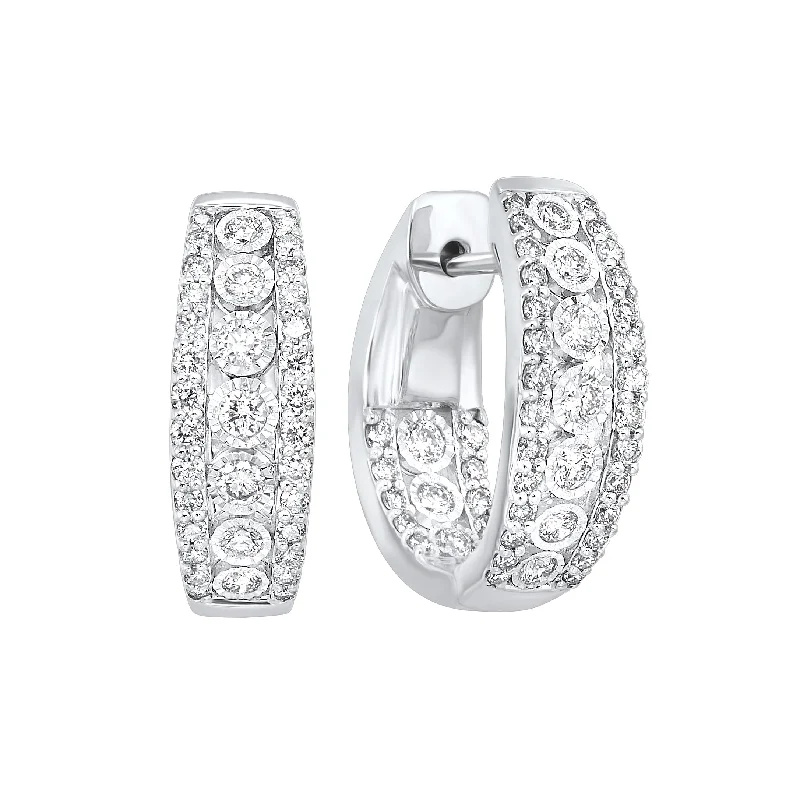 unique heart-shaped earrings for romance -Triple Row Inside Out Diamond Huggie Hoop Earrings