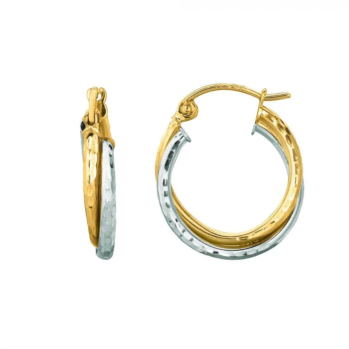 moon and star earrings for celestial lovers -Two Tone Diamond Cut Gold Hoop Earrings