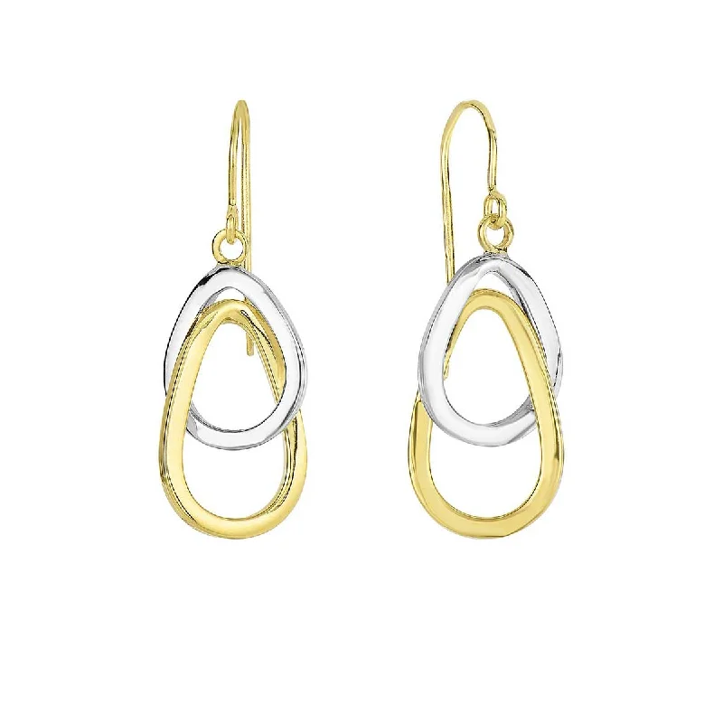 handcrafted gemstone earrings for special gifts -Two Tone Interlocking Oval Drop Earrings in 14k Yellow and White Gold