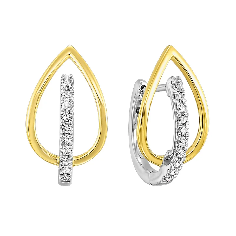 boho ear cuffs for a laid-back look -Two-Tone Pear Shaped Diamond Huggie Hoop Earrings in White and Yellow Gold