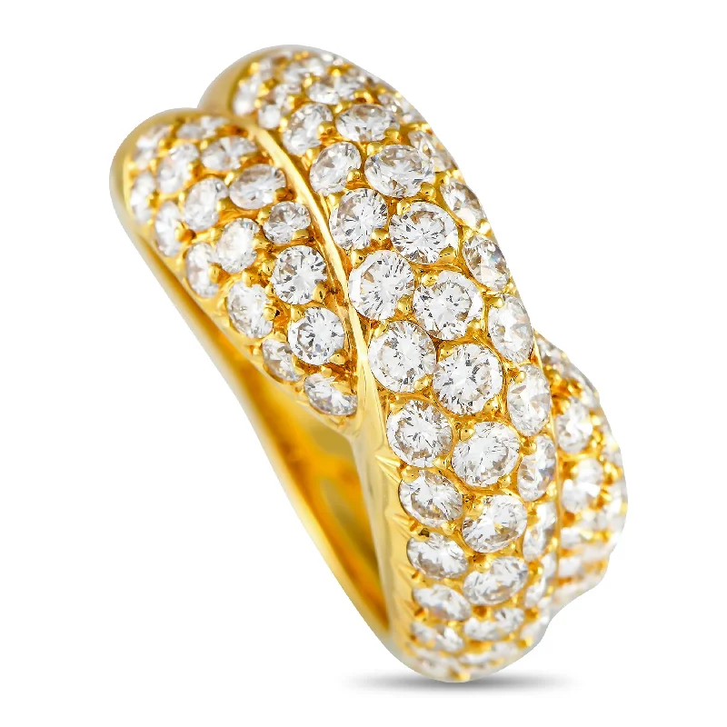 men’s rings with initials-Van Cleef & Arpels 18K Yellow Gold 2.12ct Diamond Crossover Ring VC05-100924