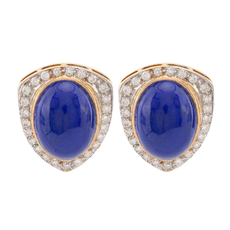 opal earrings for a mysterious glow -Vintage Lapis Lazuli Diamond 18K Yellow Gold Earrings